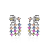 Colourful Rainbow Jewelled Sterling Silver Cluster Stud Drop Earrings